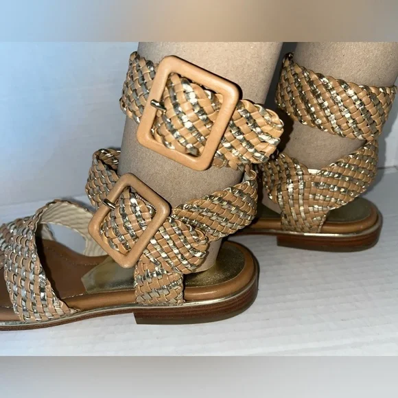 Donald J Pliner Women’s Size 7.5 Leather Sole Flat Lucia Gladiator Sandals weave - Picture 4 of 7